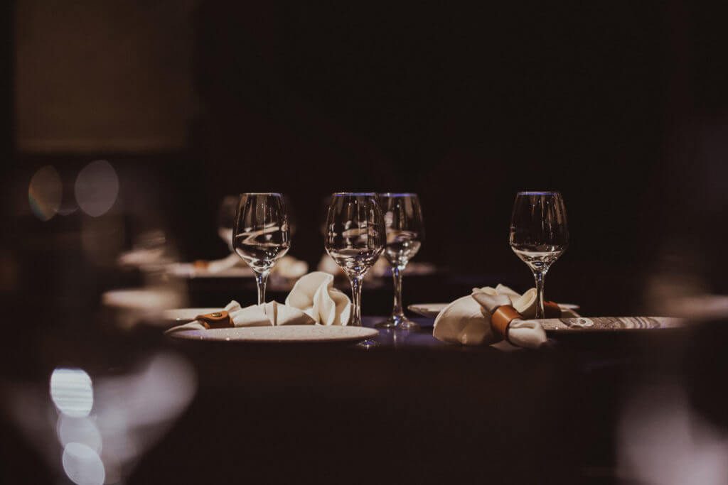 Empty glasses set in restaurant